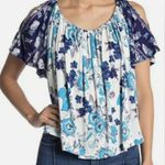 Free People Baja Babe Cold Shoulder Top Blue & Ivory Boho Women’s Small S Photo 0