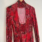 Free People Vampire Dress Red Paisley Cut Out Back Choker Fall Halloween Goth Photo 4