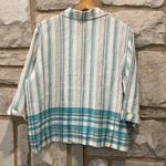 Westbound  100% Linen White & Blue Striped Short Sleeve Button Up Blouse Top 16 Photo 1