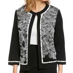 Ming Wang Floral Embroidered Knit Jacket Black and White Size L Photo 0