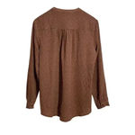 Adrianna Papell Women M Camel Brown Leaf Pint Long Sleeve Blouse Professional Photo 8