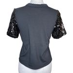Weissman Women's Chevron Sequin Black Gold Round Neck Top Size Small Cotton Photo 3