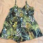 SheIn  size 2XL green Hawaiian print romper faux wrap front adjustable straps EUC Photo 1