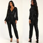 Lulus  Sensational Beauty Black Sequin Surplice Long Sleeve Jumpsuit Glam Size S Photo 1
