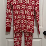 Hanna Andersson Organic Long Johns Pajamas Scandi Snowflake Print Size XS Red Photo 0