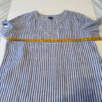 Talbots  Linen Slit Tie Short Sleeve Notch Neck Blouse Top Size XL Blue White Photo 5