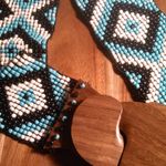 Southwestern Turquoise and White Seed Beaded Belt with Wooden Buckle Photo 9