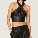 STAUD Kai Faux Leather Halter Crop Top Black Keyhole Twist Sleeveless Vegan sz12 Photo 0