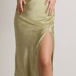 Isalis  fruit salad satin high slit midi dress in green Photo 0