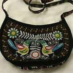 Little crossbody purse black embroidered birds Photo 2