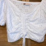 SO NWT Juniors Size Large  cinched front Puff Sleeve Crop top eyelet Photo 5
