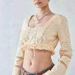 Kimchi Blue UO Light Peach Small Scarlett Eyelet Cropped Broderie Blouse Cream Photo 0
