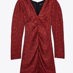 ZARA  Printed V-Neck Long Sleeve Ruched Dress Puff Shoulders Red/Black Size M NEW Photo 6