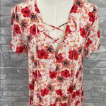ASTR Red and White Floral Hibiscus Mini Dress Photo 2