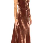 frame denim Frame Belted Velvet Midi Dress Slit Sleeveless V-Neck in Spice Brown Women's XS Photo 9