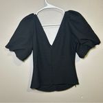 Free People  Cupcake Black Ruched V Neck Puff Sleeve Boho Top Women’s Size Small Photo 5