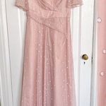 Adrianna Papell  • Metallic Clip Dot Gown blush pink flutter sleeve surplice Photo 0