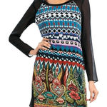 Desigual ‎ Artsy Dami Printed Black Sheer Lined L/S Dress NWT $159 Size 12 Photo 0