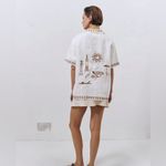 VRG GRL $132 Ricci Linen Button Blouse Shirt SKYROS White Brown Embroidered Size 6 Photo 1