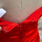 Princess Polly  Red Spaghetti Strap Lace Neckline Ruched Satin Dress Size 6 Photo 6