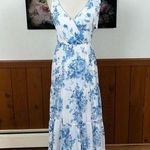 Gorgeous New Dessy Collection Social Bridesmaid Floral Chiffon Dress! Blue Size 0 Photo 0