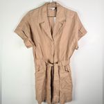 Iris & Ink Neutral Beige Linen Utility Shirt Dress Tan Size 10 Photo 1
