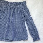 En Crême En Crème Navy Gingham Off-the-shoulder Blouse Photo 1