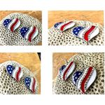 New Patriotic Heart Earrings Rhinestones Dangle Patriotic July 4 Veteran… Red Photo 8