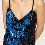 ZARA  Juliette Strappy Blue Sequin on Black Velvet Tank Top Camisole‎ Size Small Photo 0