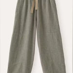 Poetry  Linen Drawstring Trousers in Green Khaki Gingham Striped Crop Wide Leg Photo 0