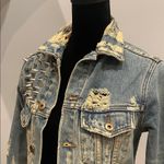 Unif Distressed Denim Jacket with Studs  brand xs American flag on back Photo 2