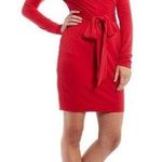 LDT Dress Red Heidi Knot Front Plunge V Photo 0