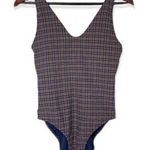 Athleta Seersucker V-neck One Piece Swimsuit plaid MULTICOLOR size small 530954 Photo 0
