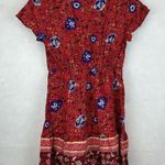 V Neck Short Wrap Swing Fit and Flare Dress in Red Sz Small Photo 8