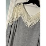 Mega or Gray Long Sleeve Sweater With Ivory Lace/Crochet Detail, XL Photo 1