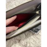 Moschino LOVE Black Vegan Leather Gold Heart Studded Full Zip Wallet Red Inside Photo 7