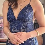 Windsor Womens Royal Blue V-neck Glitter Hi-cut Slit Prom Dress Photo 6