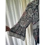 Lucky Brand Sheer Boho Floral Stripe Mix Print Bell Sleeves Front Tie Blouse S Photo 4