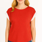 Vtg 70s polka dot polyester top Red Size L Photo 0