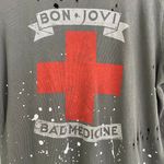 Chaser Grey Army Green Bon Jovi Bad Medicine Distressed Hole Graphic Band Tee Photo 7