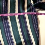 Vintage Hunter Green|Cream|Navy Striped Satin Button Down Blouse GUC Size S Photo 6