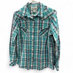 Ariat  REAL Plaid Western Button Up Shirt Turquoise Purple Womens Large Photo 3
