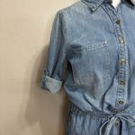 Attention Denim Mini Shirt Dress Womens L Drawstring Waist Western Coastal Cowgirl Pockets Photo 4