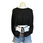 H:ours  Black Crop Sweatshirt MEDIUM Tie Waist Top Long Sleeve Revolve $110 NEW Photo 3
