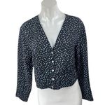 Madewell  Blue Floral Long Sleeve V Neck Button Up Blouse Shirt Crop Top Size S Photo 0