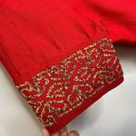 Carole Little Red Dress Jacket Flax Rayon Tencel Sz 14 Beaded Sleeves Photo 6