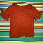 Green Envelope Button Down Flutter Short Sleeve Top in Rust red size small Photo 8