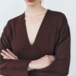 ZARA  NWT V neck long sleeve midi knit dress Photo 1