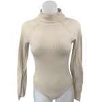 Lulus Women's Beige Tan Waffle Knit Long Sleeve Turtleneck Bodysuit Top Size S Photo 0
