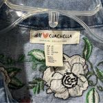 H&M  Love Coachella Denim Jacket Womens 10 Blue Raw Hem Flower Embroidered Casual Photo 2